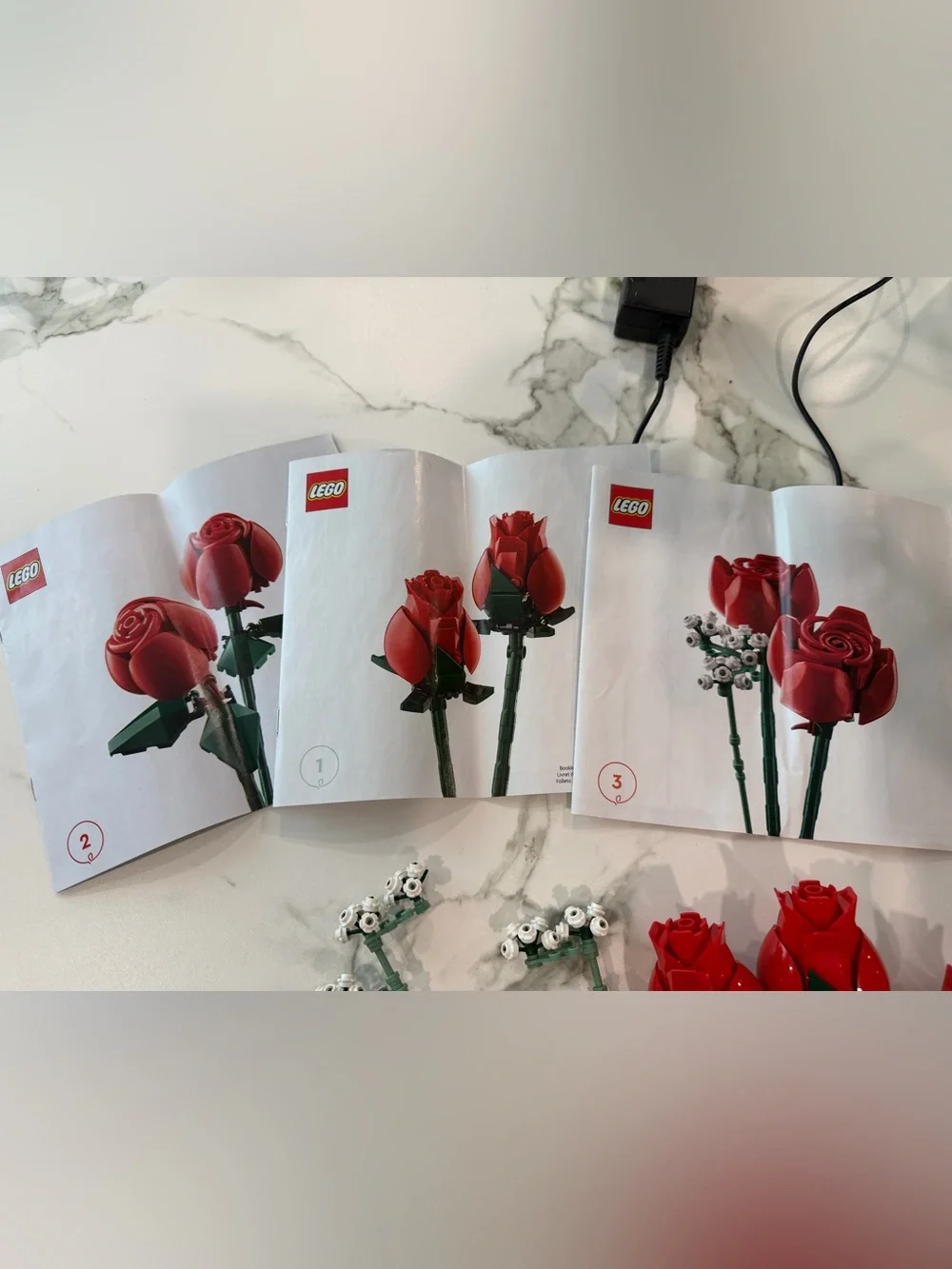 Lego Red Rose Stems with Dark Green Leaves